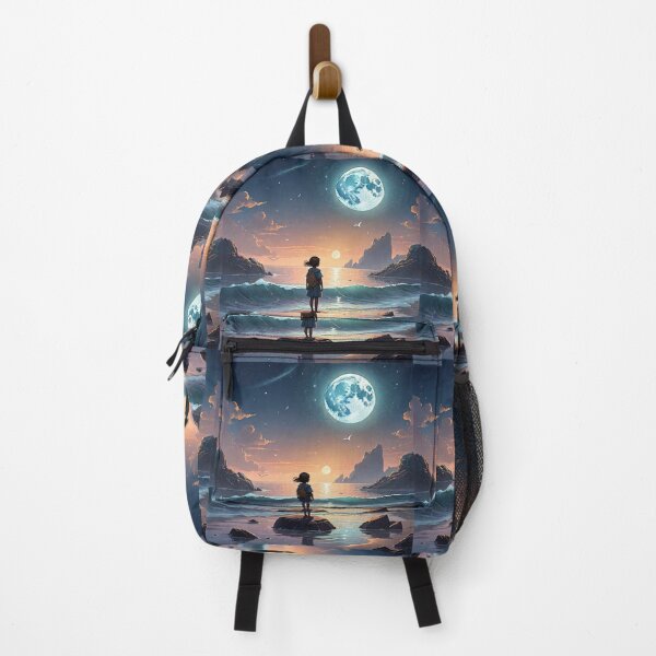 Item preview, A little girl in front of the sea and the mountains with the moon designed and sold by relaxbito.