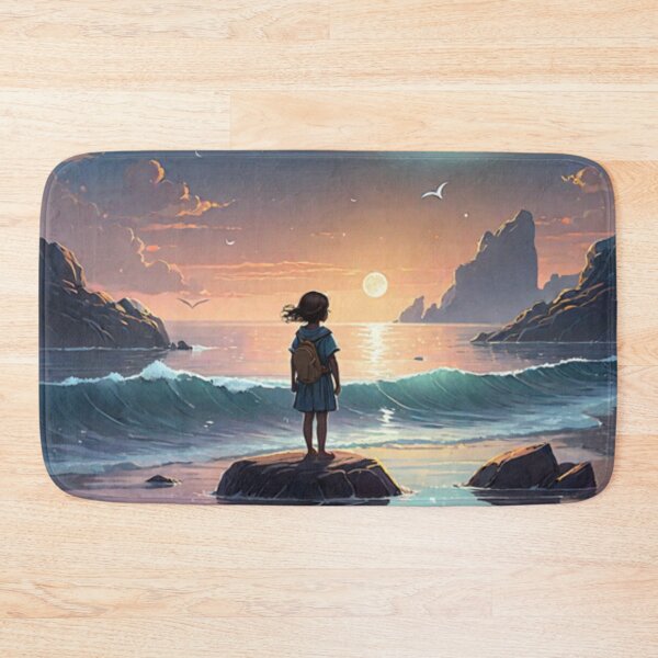 Item preview, A little girl in front of the sea and the mountains with the moon designed and sold by relaxbito.