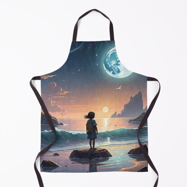 Item preview, A little girl in front of the sea and the mountains with the moon designed and sold by relaxbito.