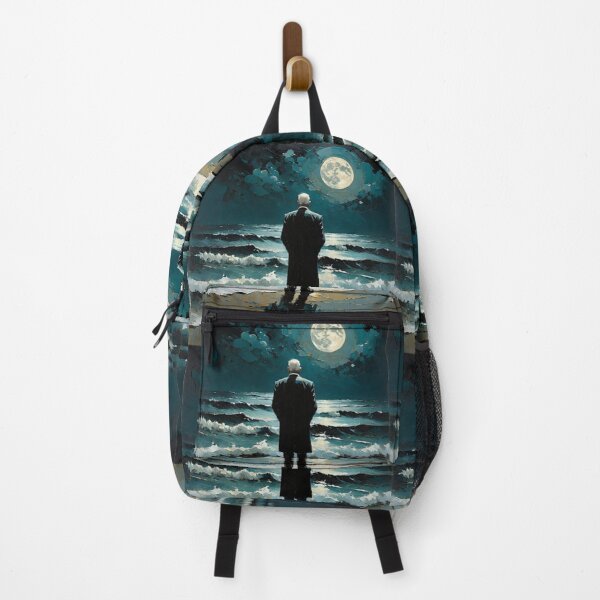 Item preview, An old man facing the sea with the moon in black designed and sold by ARTofBito.