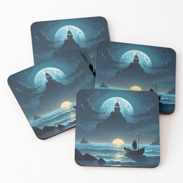 Item preview, A view of a man in the boat in front of a palace with the moon behind designed and sold by relaxbito.