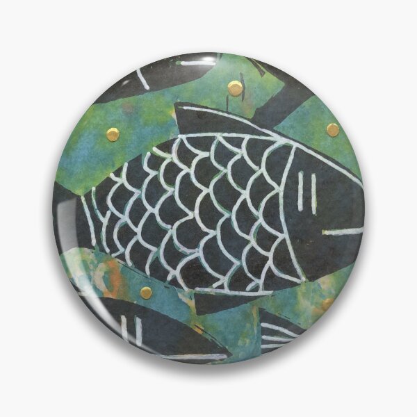 Item preview, Many Fish Art Card Hand Stamped Teal Green Gold Black and White designed and sold by Sheree Burlington.
