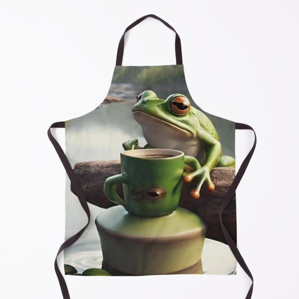 Item preview, Funny Coffee Drinking Frog Froggie Mountain Water Reflections designed and sold by GoodNaturedAI.