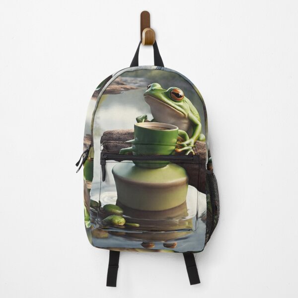 Item preview, Funny Coffee Drinking Frog Froggie Mountain Water Reflections designed and sold by GoodNaturedAI.