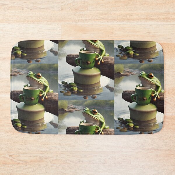 Item preview, Funny Coffee Drinking Frog Froggie Mountain Water Reflections designed and sold by GoodNaturedAI.