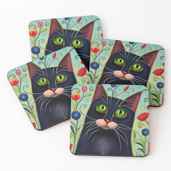 Item preview, Black Cat and Flowers designed and sold by Reclining Buddha Cat.