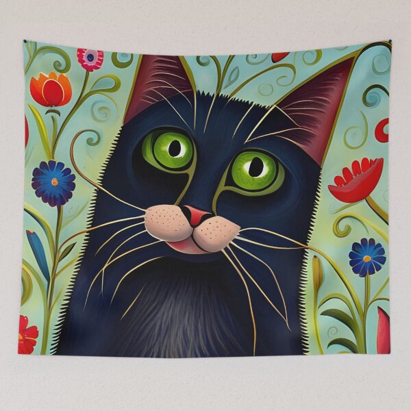 Item preview, Black Cat and Flowers designed and sold by Reclining Buddha Cat.
