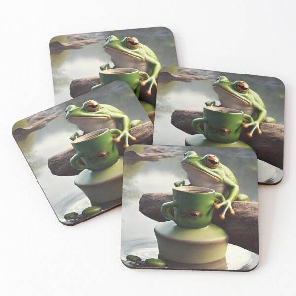 Item preview, Funny Coffee Drinking Frog Froggie Mountain Water Reflections designed and sold by GoodNaturedAI.
