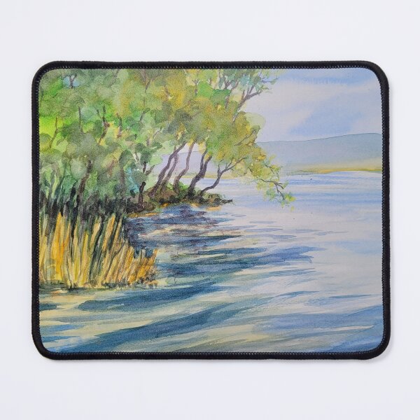Item preview, Silence on the lakeshore: Watercolor of a beautiful lake landscape designed and sold by margikunst.