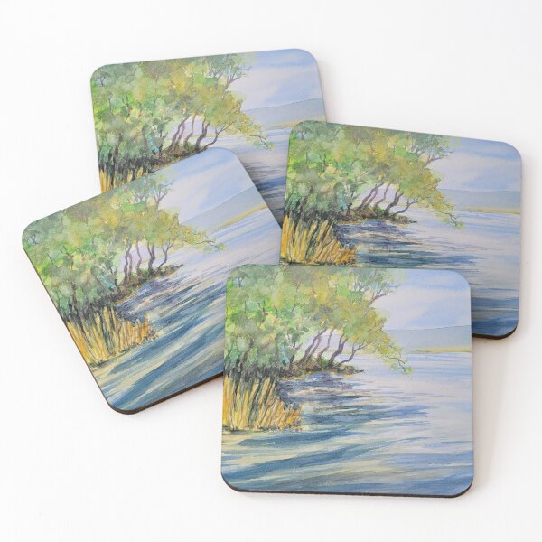 Item preview, Silence on the lakeshore: Watercolor of a beautiful lake landscape designed and sold by margikunst.