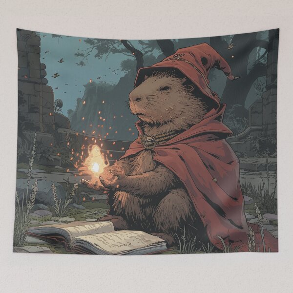 Item preview, Capybara Mage casting warming spell during his mysterious journey designed and sold by EpicFantasy.