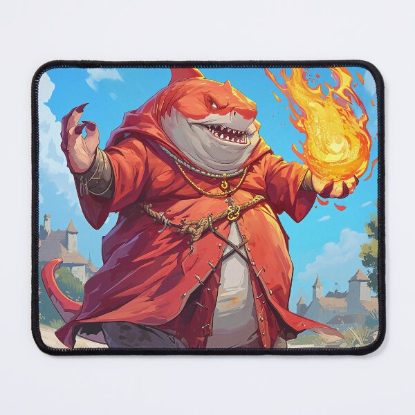 Item preview, Fat Angry Shark Mage casting fire spell in fantasy land designed and sold by EpicFantasy.