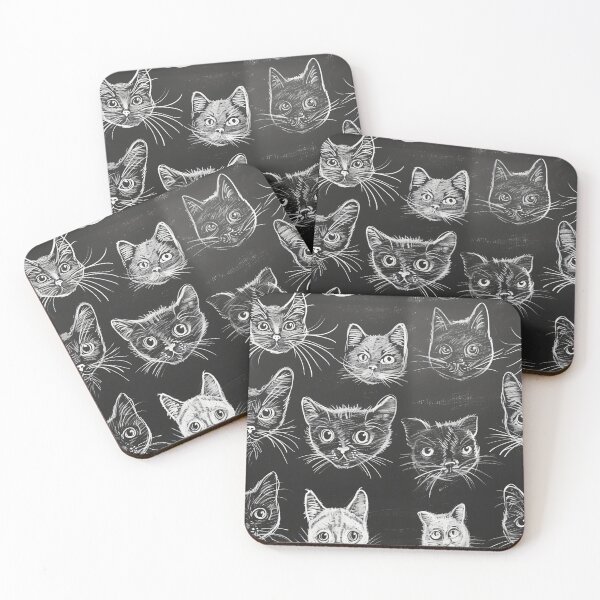 Item preview, Chalkboard Whiskers: Monochrome Cat Sketches Pattern designed and sold by Sir Meow Meow.
