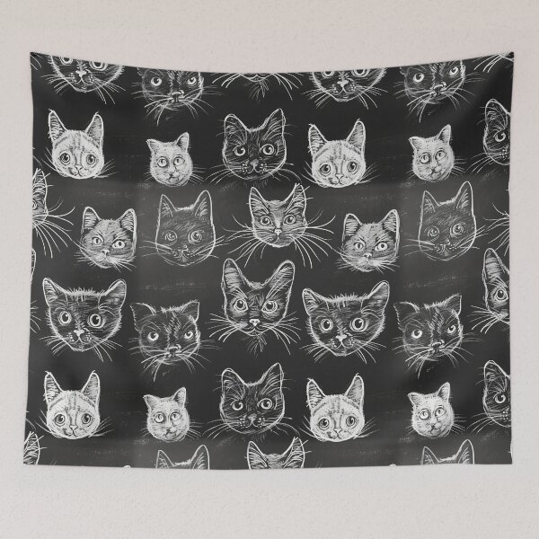 Item preview, Chalkboard Whiskers: Monochrome Cat Sketches Pattern designed and sold by Sir Meow Meow.