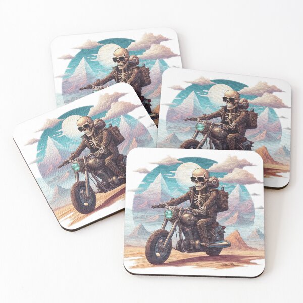 Item preview, skeleton with sunglasses riding a motorcycle in the desert designed and sold by jnsmerchstore.