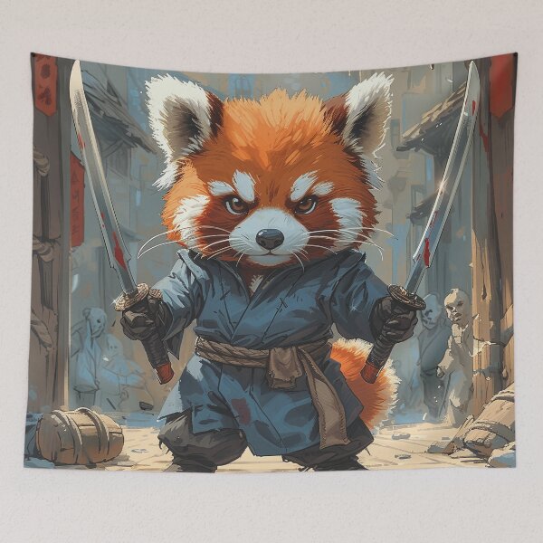 Aperçu de l'œuvre Red Panda Rouge prêt pour un autre combat dans la ville fantastique. créée et vendue par EpicFantasy.