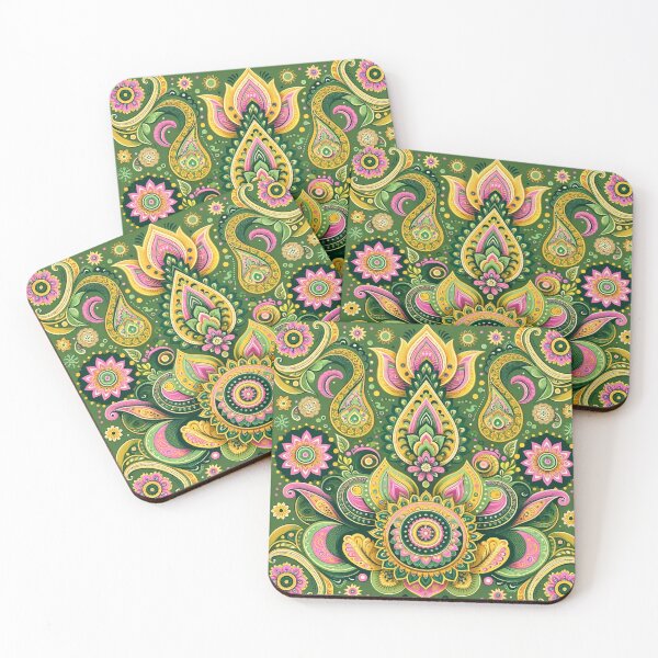 Item preview, Green-hued indian paisley  designed and sold by saqui-com.