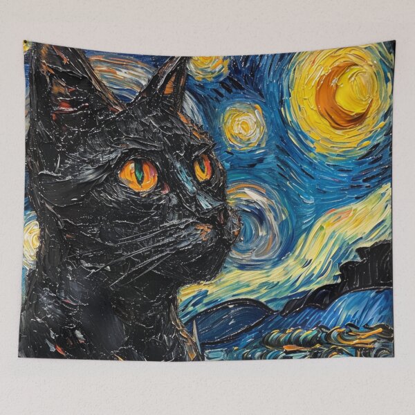 Item preview, Starry night Cat Van gogh Inspired Painting designed and sold by Vangoholic.