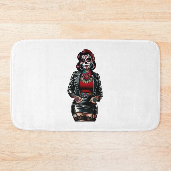 Item preview, Sugar Skull in Black Leather Skirt designed and sold by PinUpPizzazz.