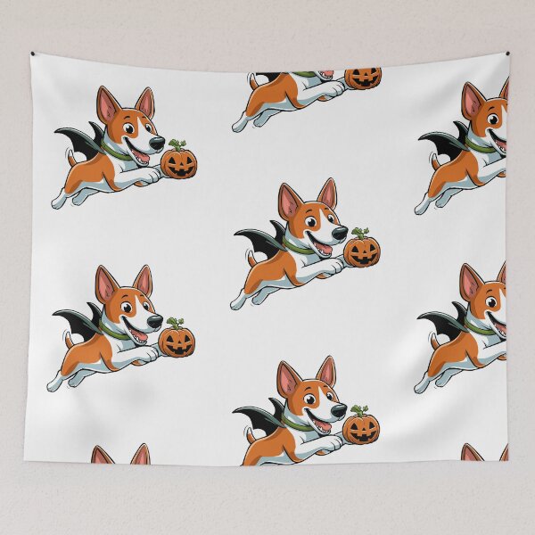 Item preview, Basenji Dog with halloween pumpkin balls designed and sold by Meowanime99.