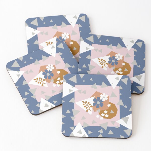 Item preview, Flowers Blue and Gold with Grey Triangles designed and sold by Sharon Schwalbe.