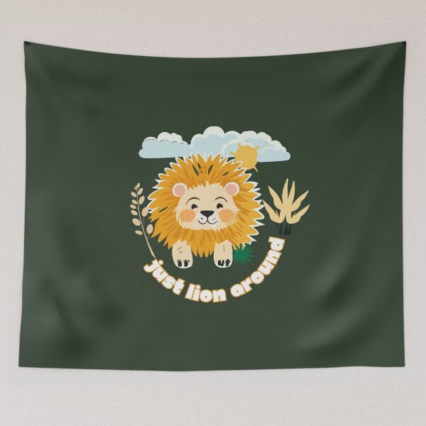 Item preview, Cute lion 'just lion around' forest green designed and sold by FocalFrenzy.
