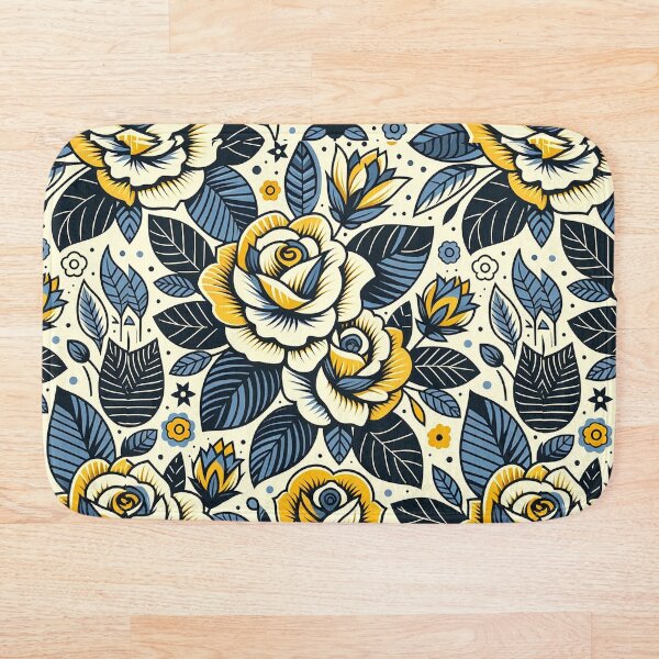 Artikelvorschau, Midnight Bloom: Marineblauer und goldener Blumenteppich entworfen und verkauft von UnTangle.