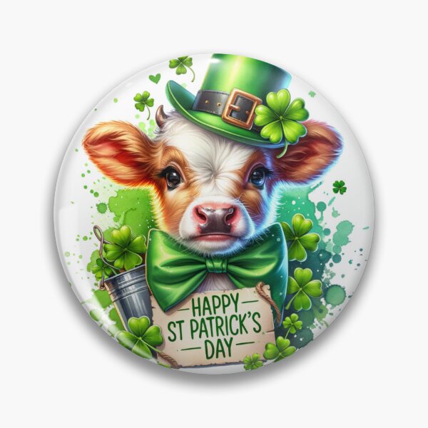 Item preview, St Patrick's Day Cute Brahman Cow with Bow, Hat and Clovers designed and sold by CraftyAnimal.