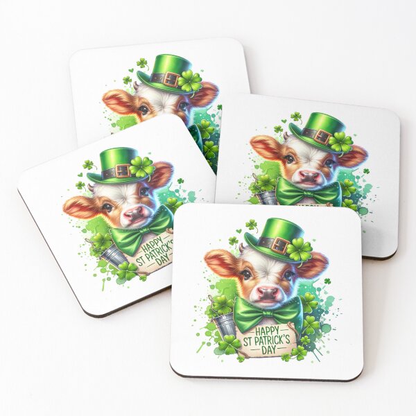 Item preview, St Patrick's Day Cute Brahman Cow with Bow, Hat and Clovers designed and sold by CraftyAnimal.