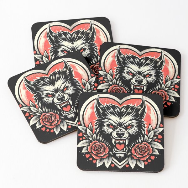 Item preview, Valentine Werewolf: Lunar Love with Heart and Roses designed and sold by SpookshowDesign.