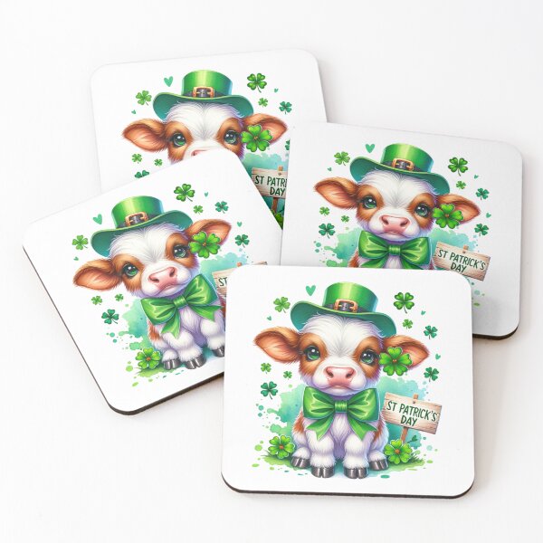 Item preview, St Patrick's Day Cute Brahman Cow with Bow, Hat and Clovers designed and sold by CraftyAnimal.