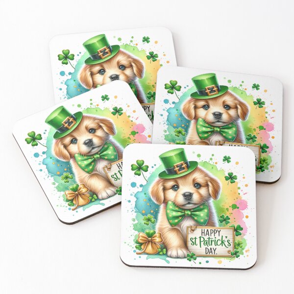 Item preview, Cute St Patrick's Day Puppy wearing a Hat and a Green Bow designed and sold by CraftyAnimal.
