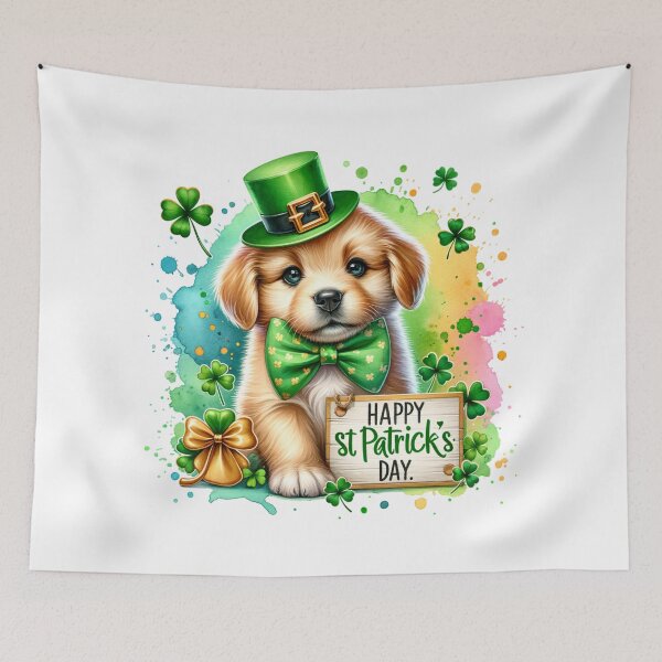 Item preview, Cute St Patrick's Day Puppy wearing a Hat and a Green Bow designed and sold by CraftyAnimal.