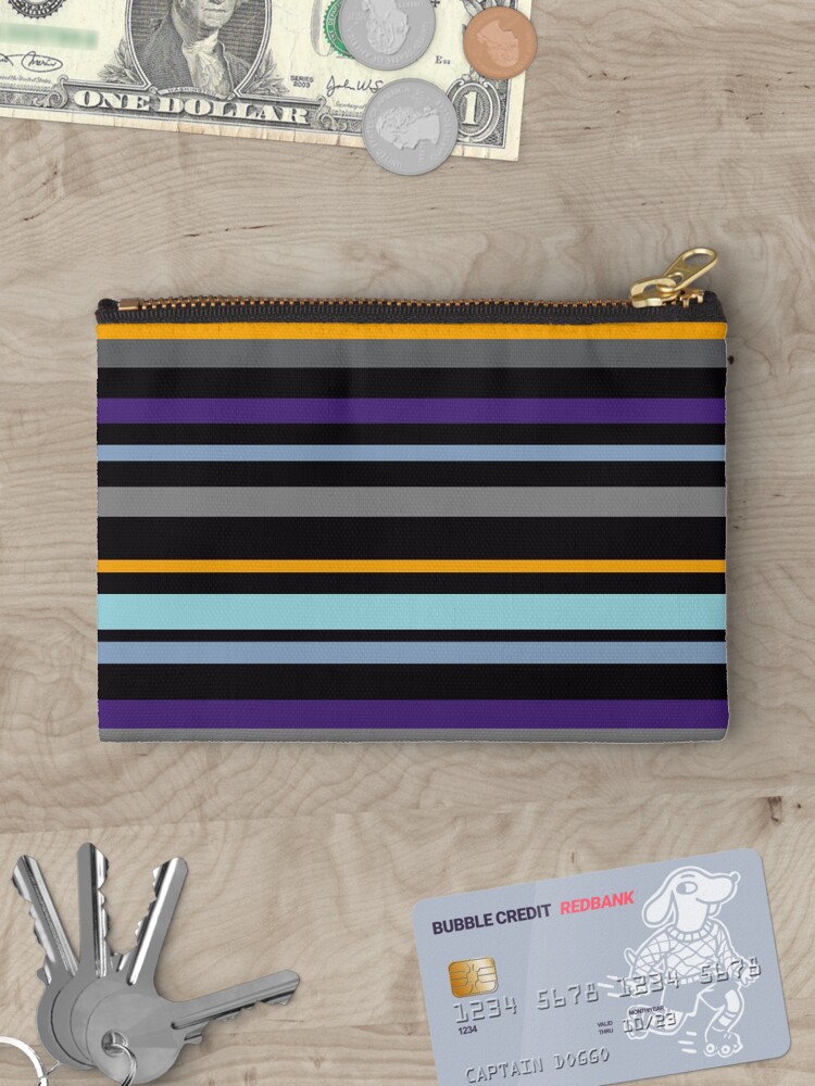 Thumbnail 3 of 4, Zipper Pouch, Playful Stripes Purple Orange and Cyan Pattern designed and sold by CarlaBaremb.