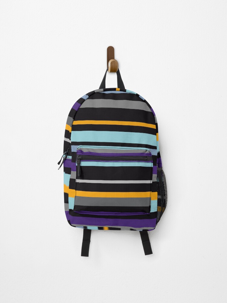 Thumbnail 1 of 3, Backpack, Playful Stripes Purple Orange and Cyan Pattern designed and sold by CarlaBaremb.
