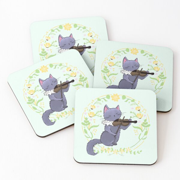 Item preview, Cute Grey Cat Playing the Violin with Sweet Floral Tones designed and sold by EclipseThreads.