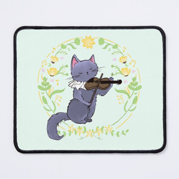 Item preview, Cute Grey Cat Playing the Violin with Sweet Floral Tones designed and sold by EclipseThreads.