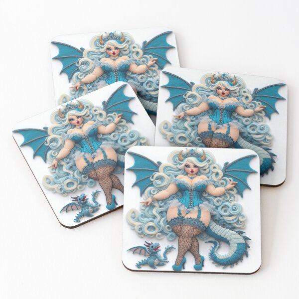 Item preview, Aqua Dragon Fairy with Baby Dragon designed and sold by FairytalePress.