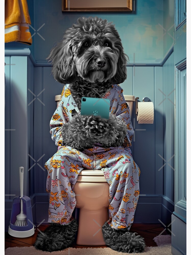 Black Cockapoo on the Toilet Funny Dog Art Bathroom Art Print for Sale by Funkmasterd Redbubble