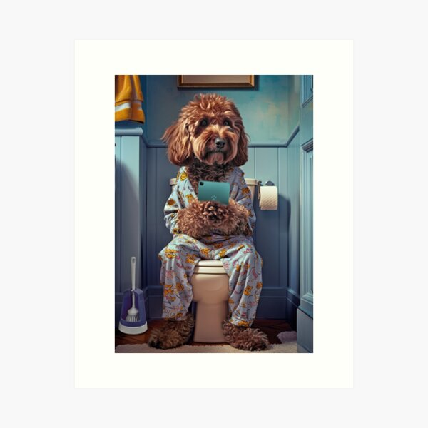Item preview, Brown Cockapoo on the Toilet Funny Dog Art Bathroom designed and sold by Craig Doogan Prints.