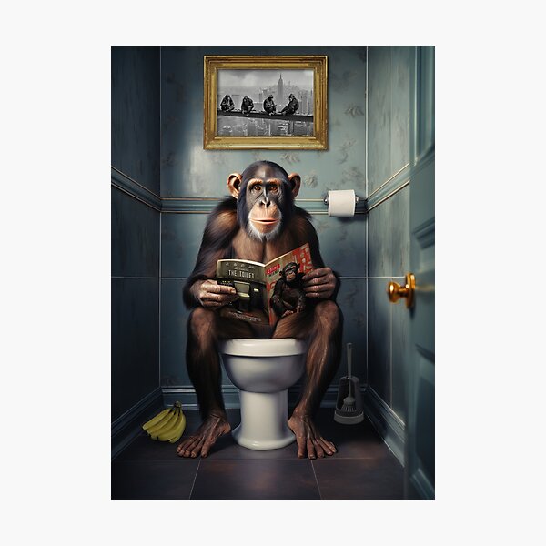 Item preview, Chimpanzee on the Toilet Funny Chimp Bathroom Art designed and sold by Craig Doogan Prints.