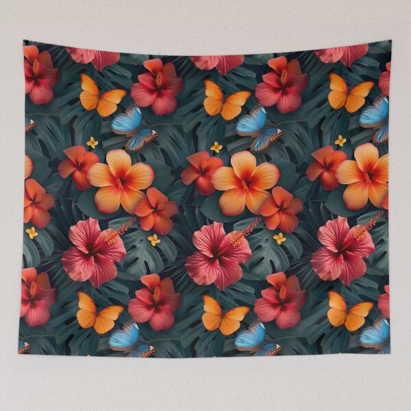 Item preview, tropical colorful flowers with butterfly seamless pattern designed and sold by Fernnieskillup.