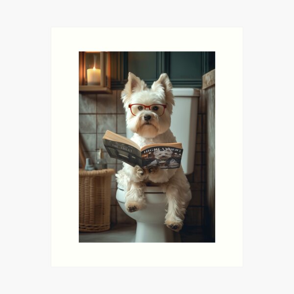 Item preview, West Highland Terrier on the Toilet Funny Bathroom Westie Dog Art designed and sold by Craig Doogan Prints.