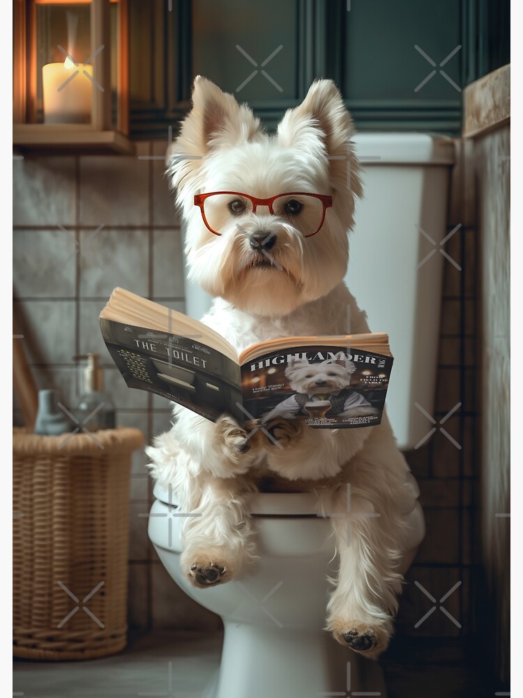Thumbnail 3 of 3, Art Print, West Highland Terrier on the Toilet Funny Bathroom Westie Dog Art designed and sold by Funkmasterd.