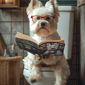 Artwork thumbnail, West Highland Terrier on the Toilet Funny Bathroom Westie Dog Art by Craig Doogan Prints