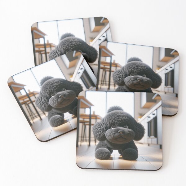 Item preview, Cute Black Dog Poodle Sniffing for Food in Kitchen designed and sold by toypoodlemom.