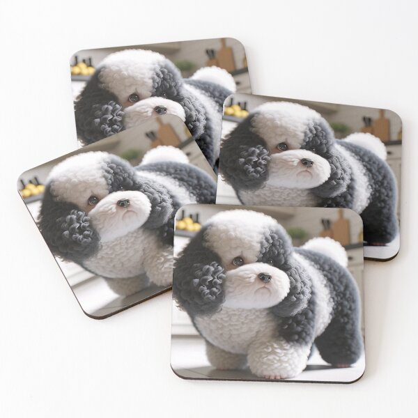 Item preview, Cute Black and White Dog Poodle Sniffing for Food in Kitchen designed and sold by toypoodlemom.