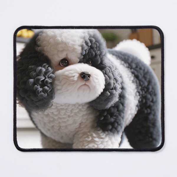 Item preview, Cute Black and White Dog Poodle Sniffing for Food in Kitchen designed and sold by toypoodlemom.