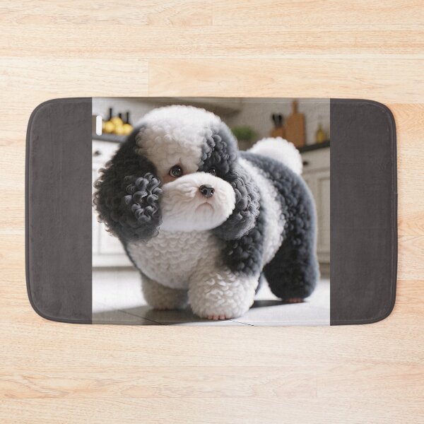 Item preview, Cute Black and White Dog Poodle Sniffing for Food in Kitchen designed and sold by toypoodlemom.