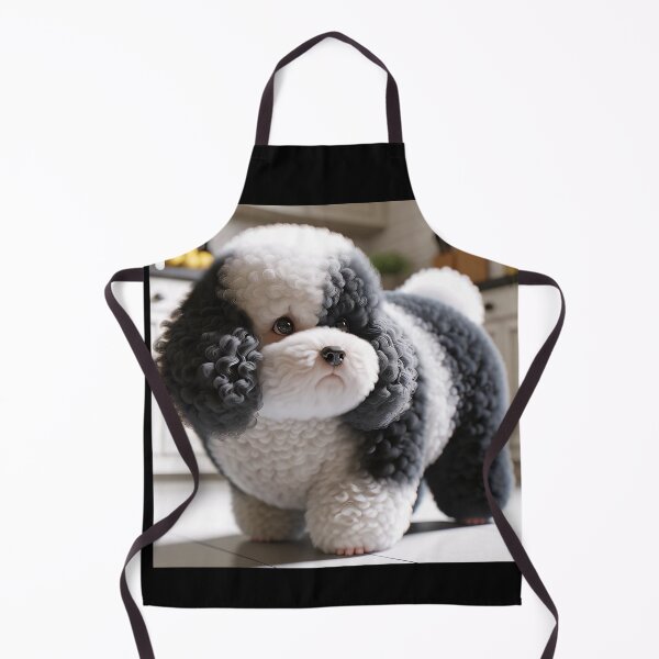 Item preview, Cute Black and White Dog Poodle Sniffing for Food in Kitchen designed and sold by toypoodlemom.